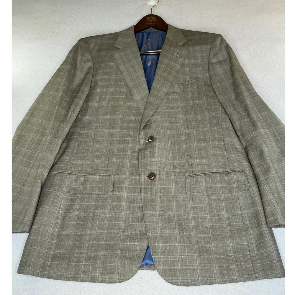 Astor &‎ Black Blazer Mens 42R Tan Grey Glen Plaid Bespoke Two Button Sport Coat